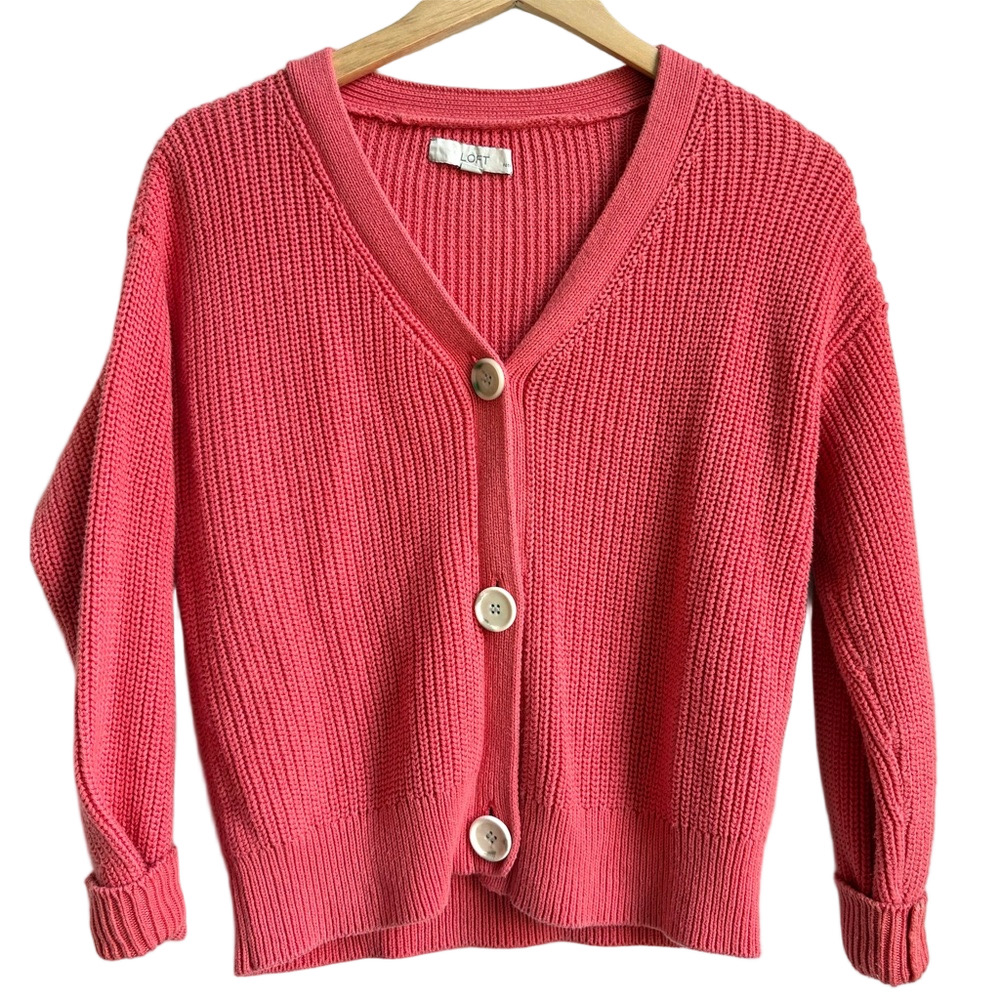 Loft Coral Punchy Pink bright 100% cotton Button-Up Cardigan